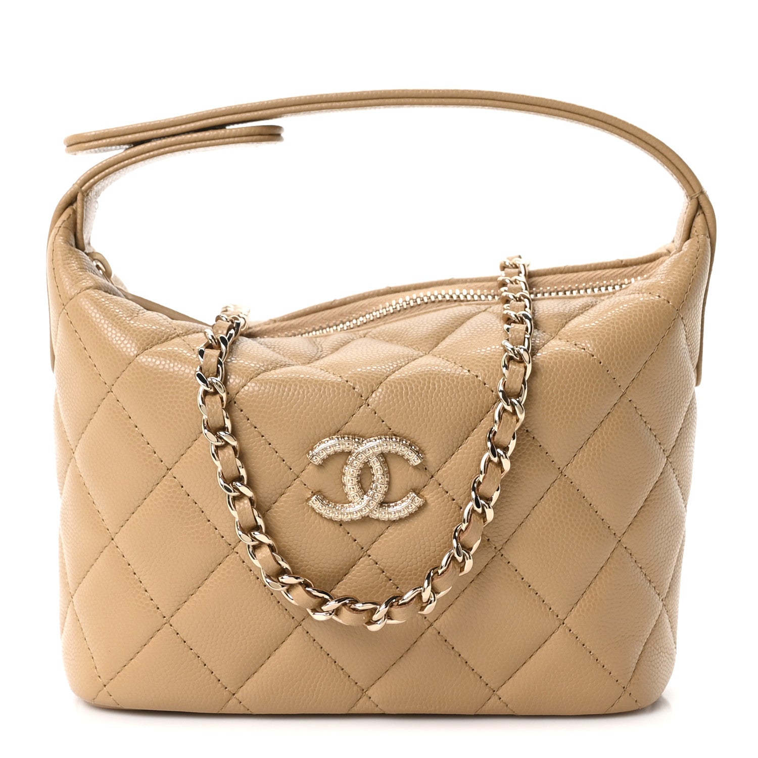Chanel Caviar Quilted Hobo Clutch With Chain Dark Beige 1905417