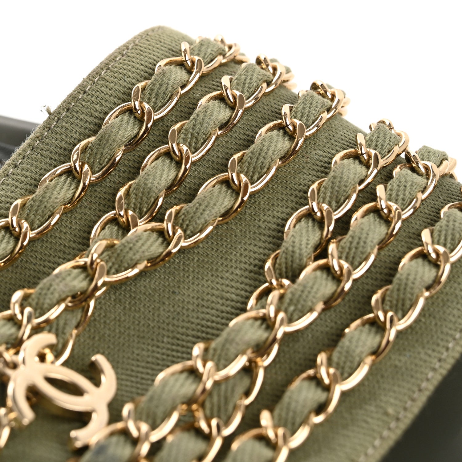 Chanel Satin Canvas Chain Slides Sandals Flats 40 Khaki 12 of 16