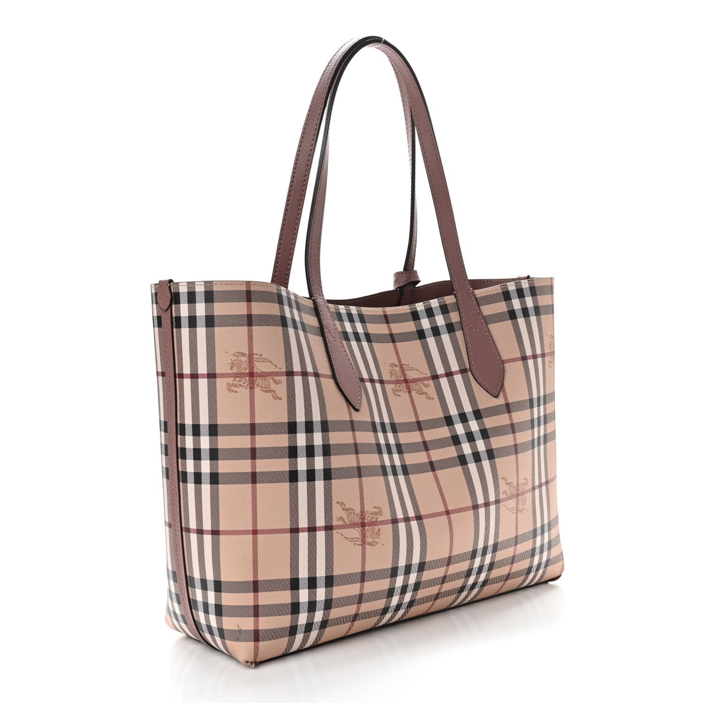 Grainy Calfskin Haymarket Check Medium Reversible Tote Light Elderberry
