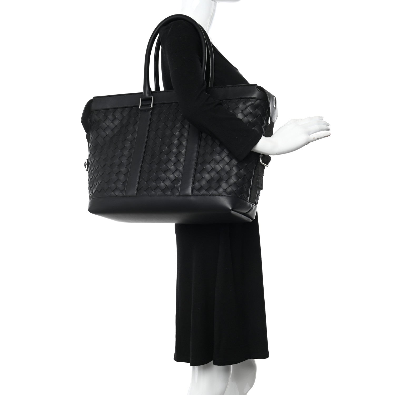 Bottega Veneta Calfskin Intrecciato Zipped Tote Black 2 of 12