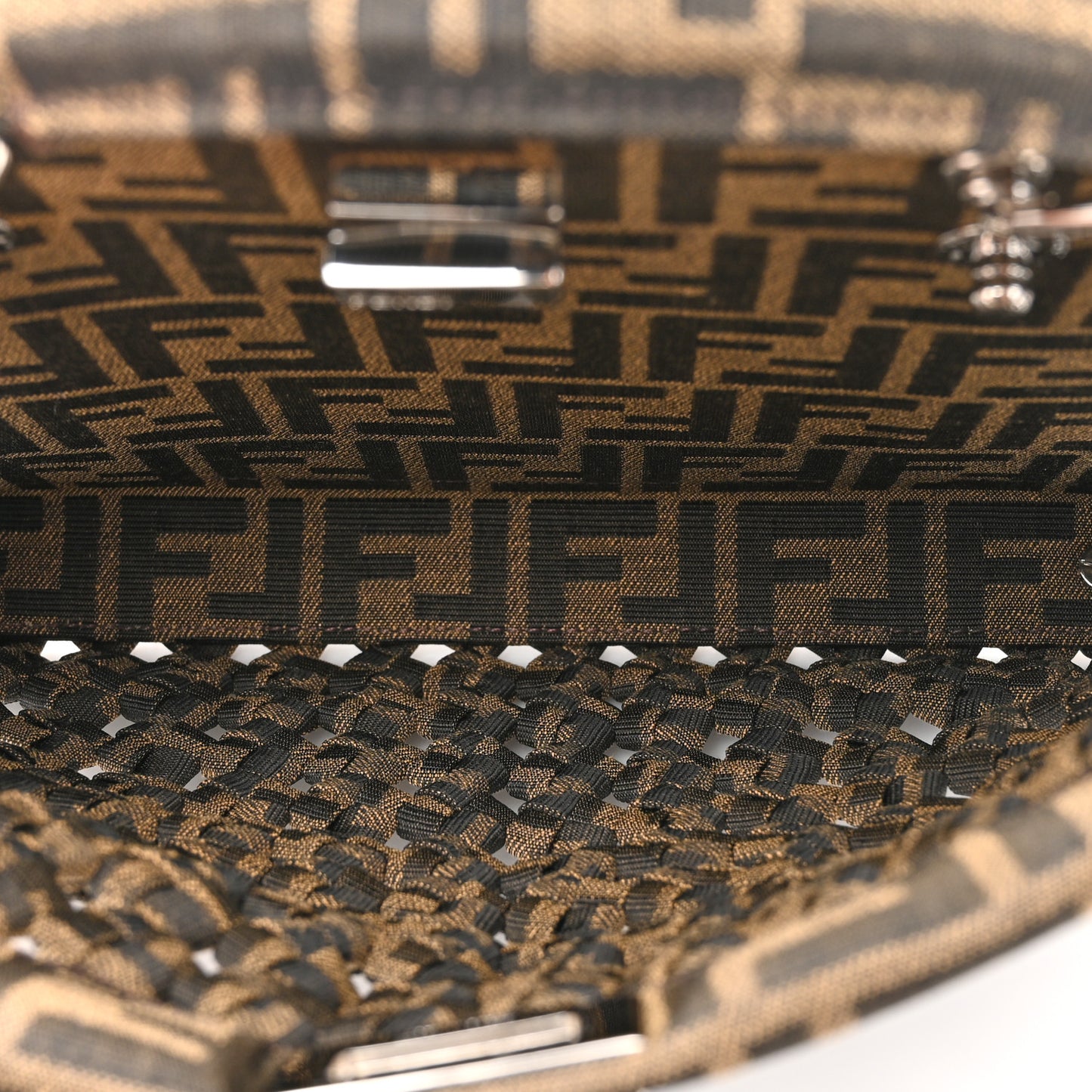 Fabric Jacquard FF 1974 Woven Knotted Mini Peekaboo I SEE U Satchel Tobacco Moro