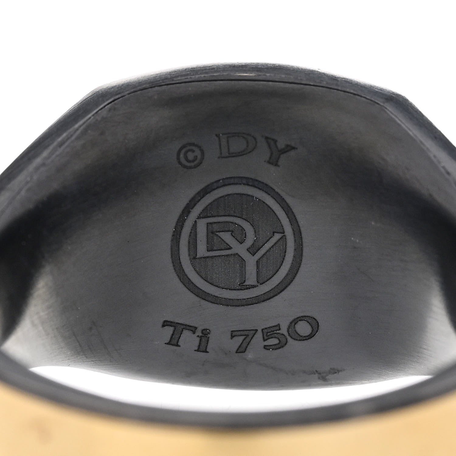 David Yurman Titanium 18K Yellow Gold Champagne Diamond Signet Ring 68 12.25 4 of 4
