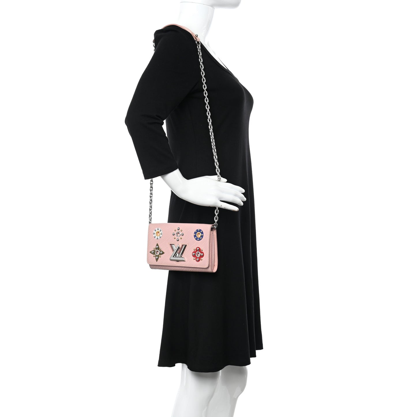 Epi Mechanical Flowers Twist Chain Wallet Rose Ballerine