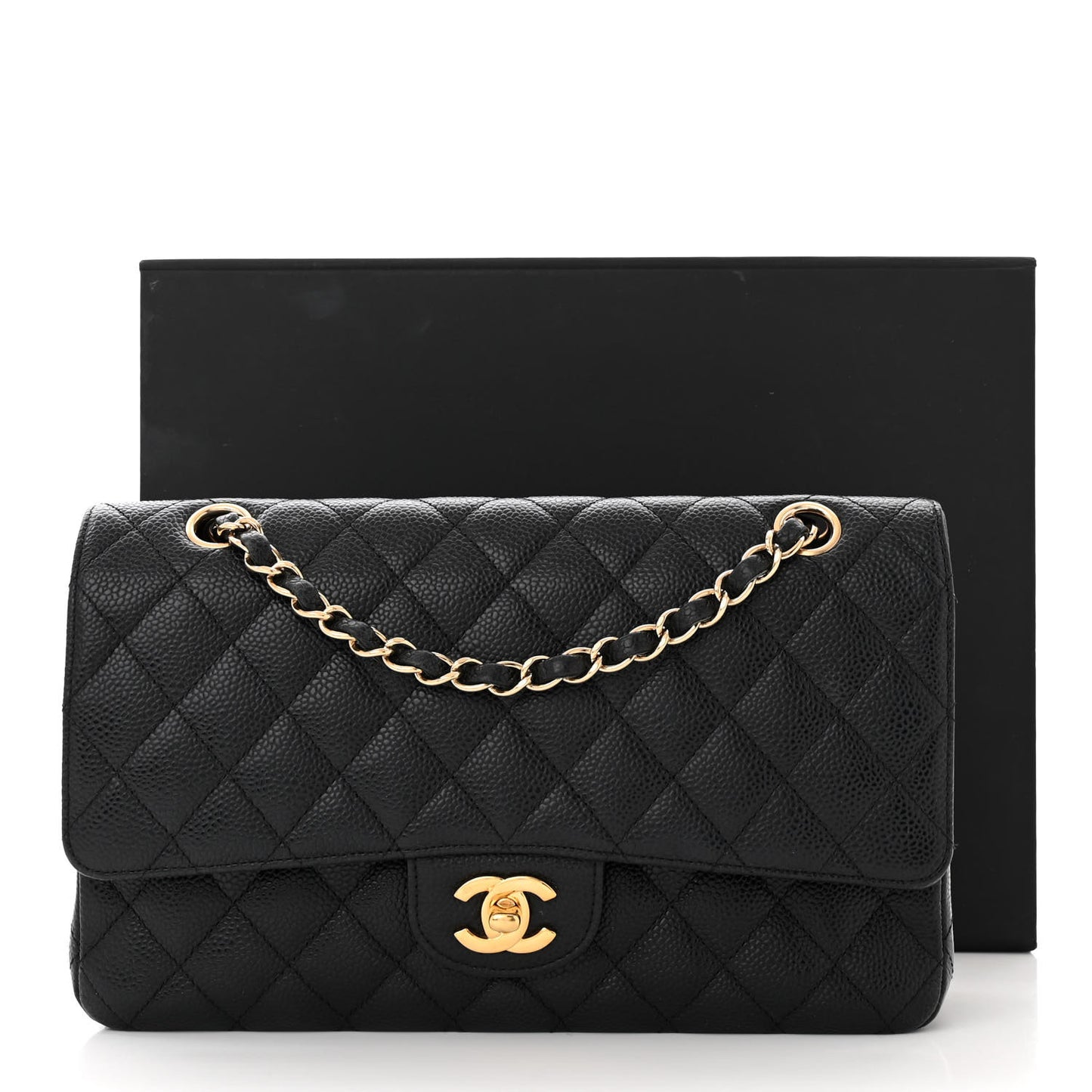 Caviar Quilted Medium Double Flap Black