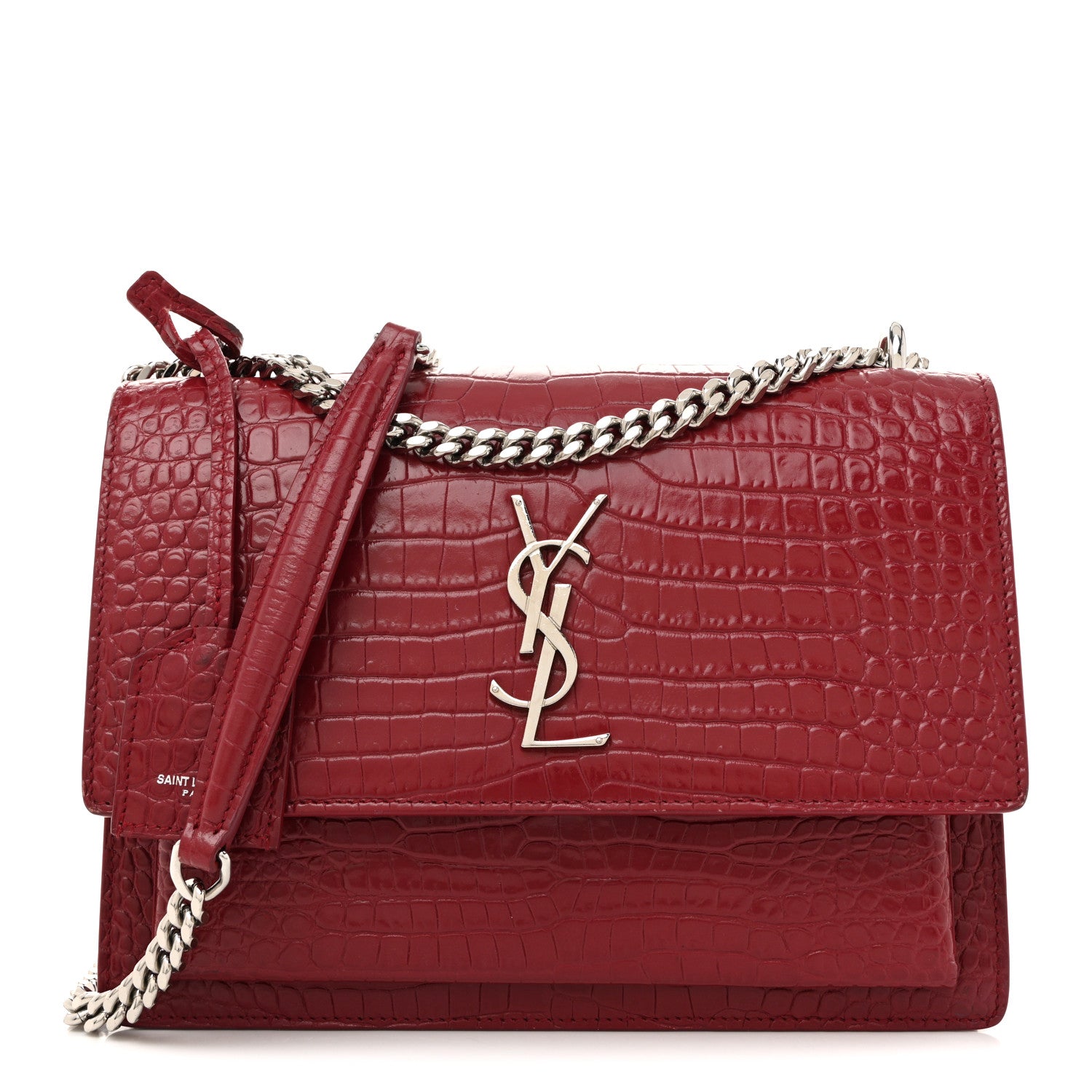 Saint Laurent Calfskin Crocodile Embossed Medium Monogram Sunset