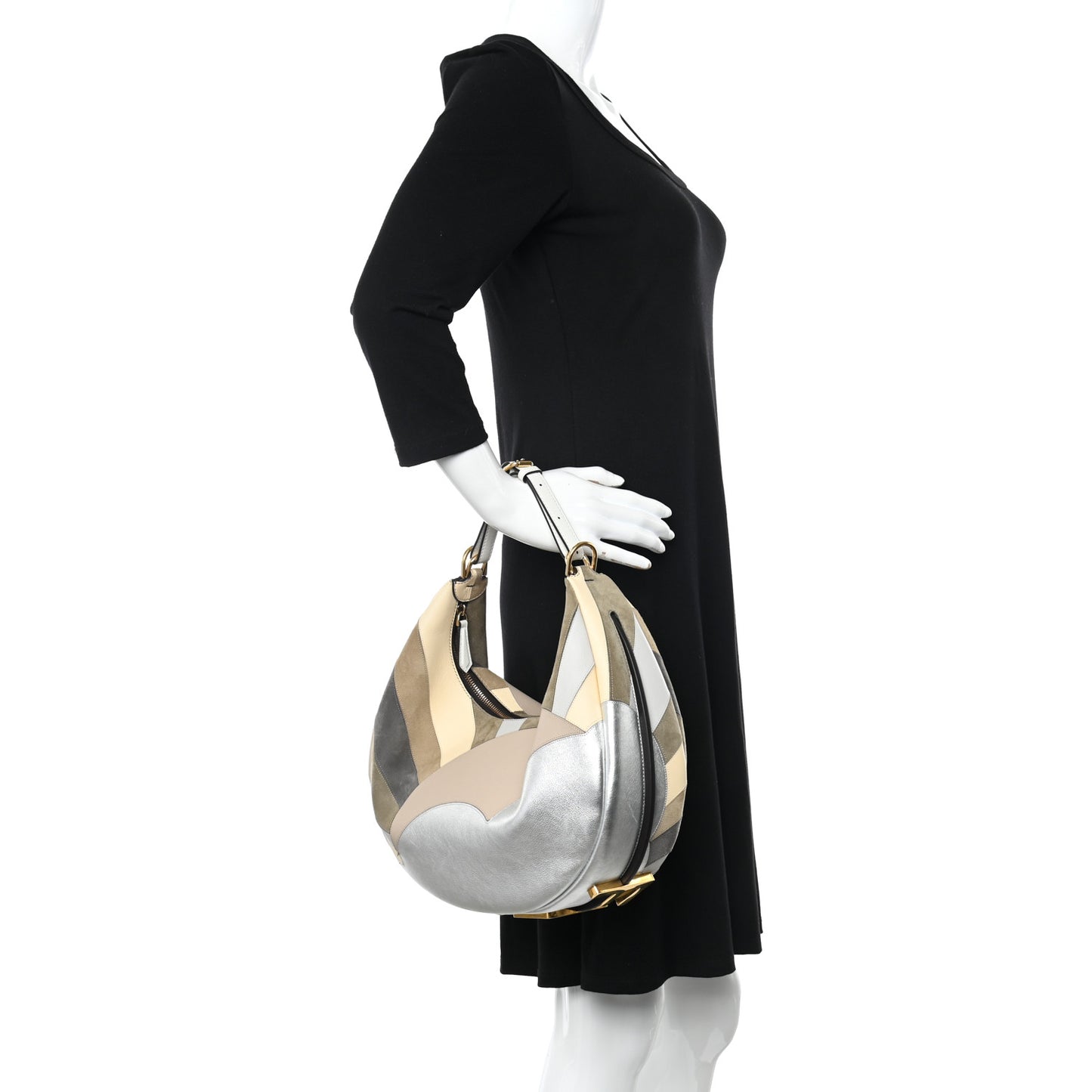 Vitello Seta Goatskin Suede Sun Cloud Inlay Medium Fendigraphy Hobo Bag Multicolor White Ice