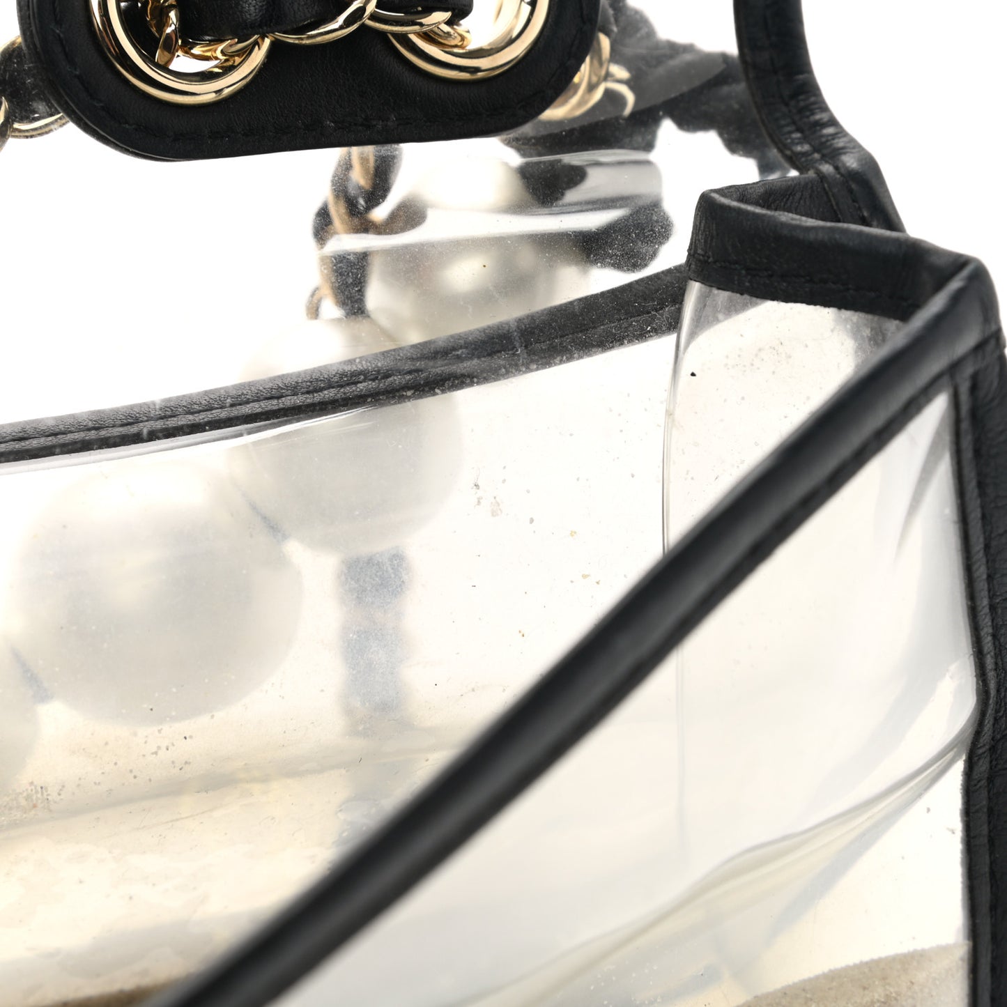 Lambskin PVC Sand By The Sea Flap With Pearl Strap Black
