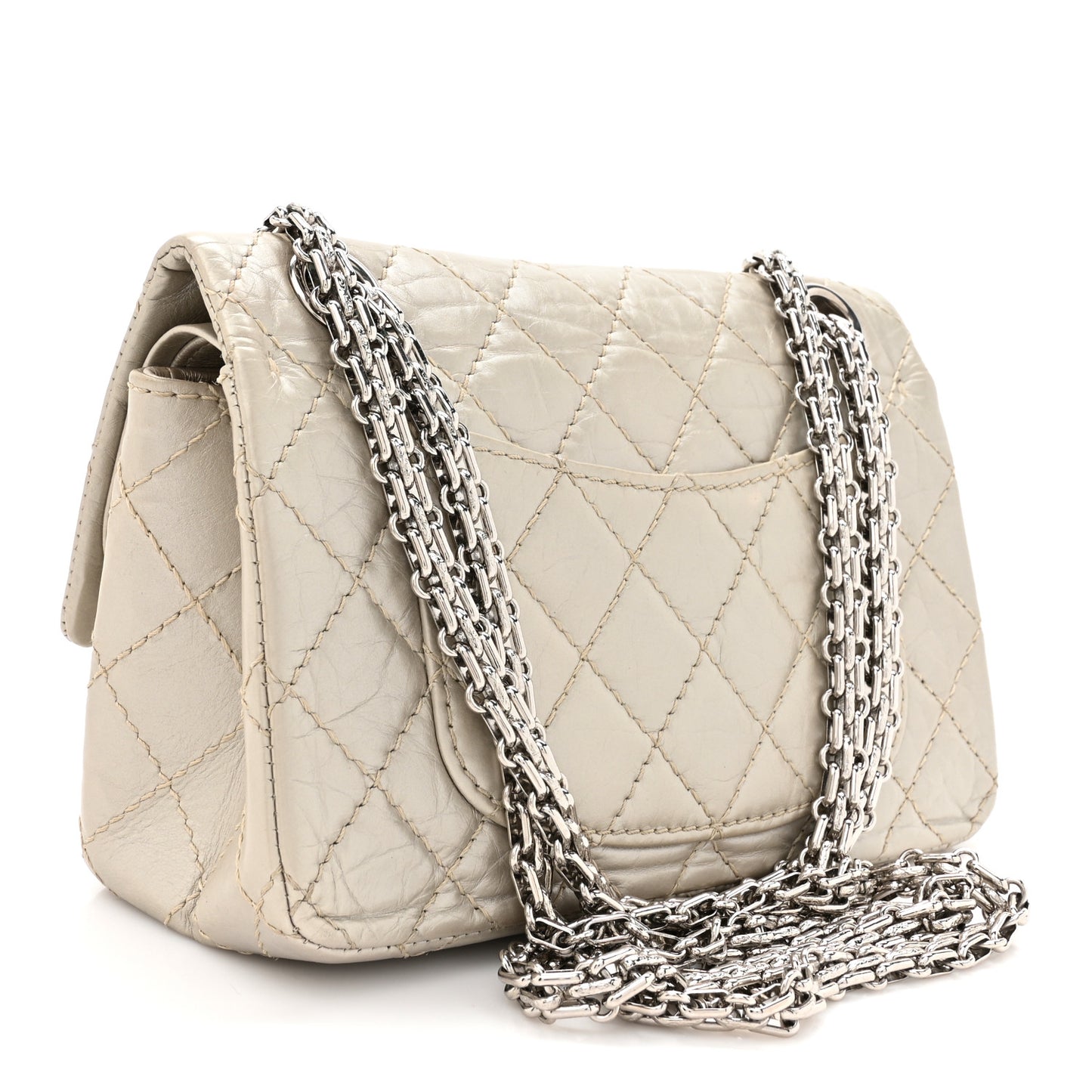 Metallic Aged Calfskin Quilted 2.55 Reissue Mini Flap Light Gold