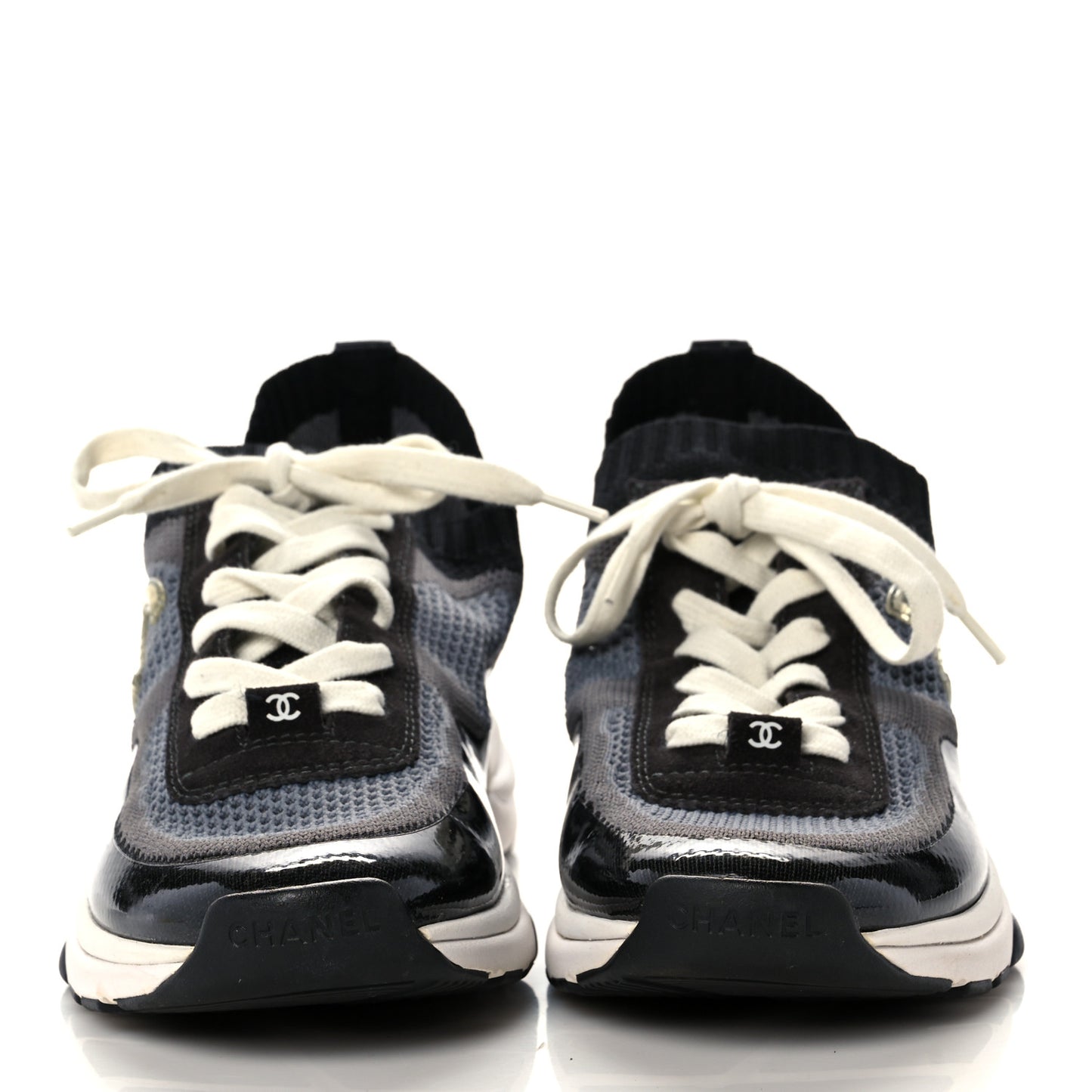 Fabric Suede Calfskin Stretch CC Sneakers 41 Black Grey