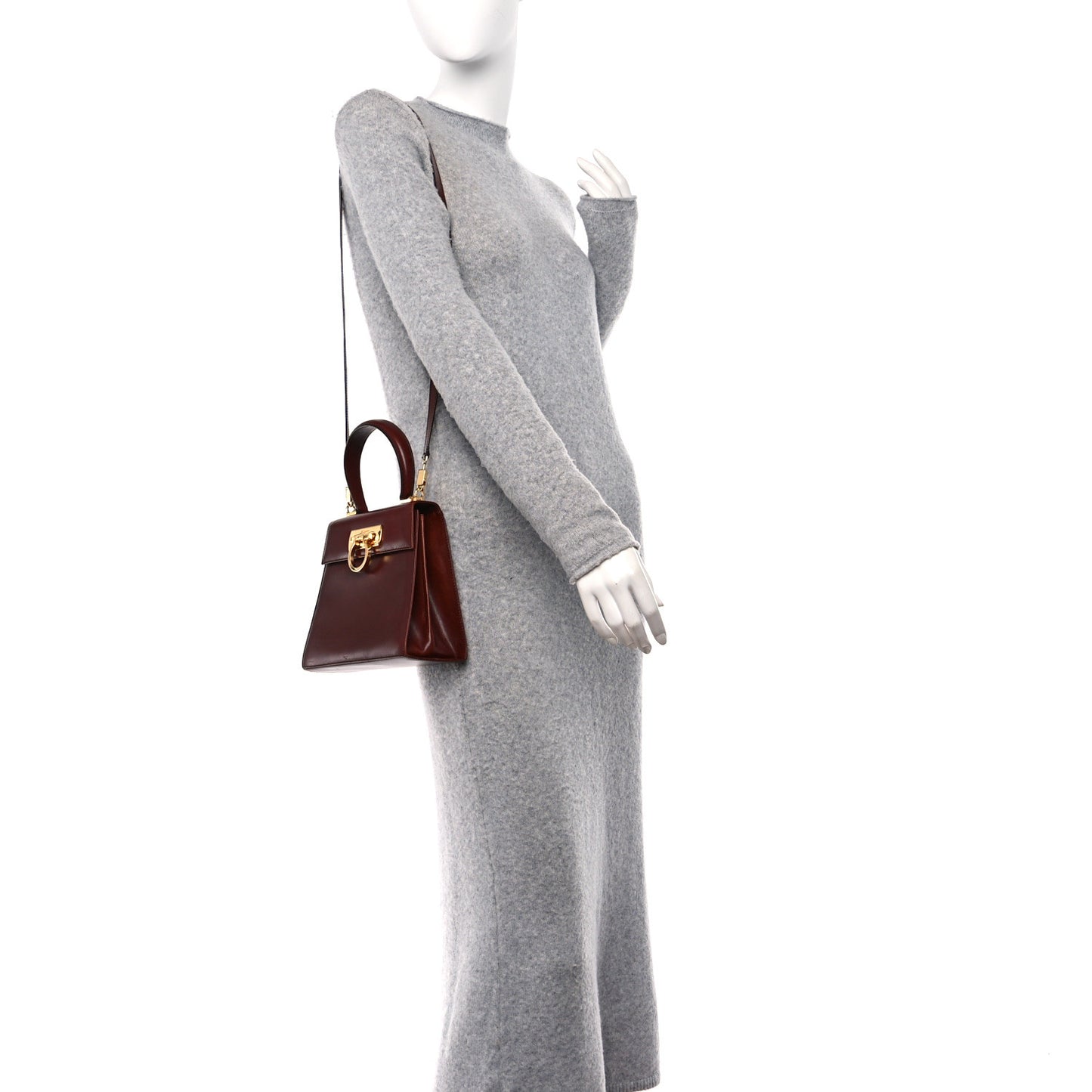 Brushed Off Calfskin Small Iconic Top Handle Burgundy