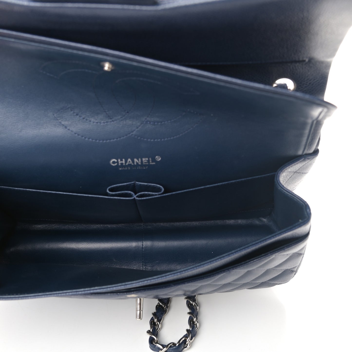 Caviar Quilted Jumbo Double Flap Navy Blue