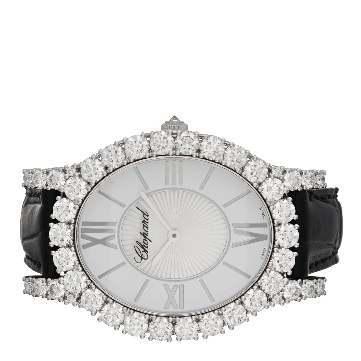 18K White Gold Alligator Diamond Bezel 34mm L’Heure du Diamant Oval Quartz Watch