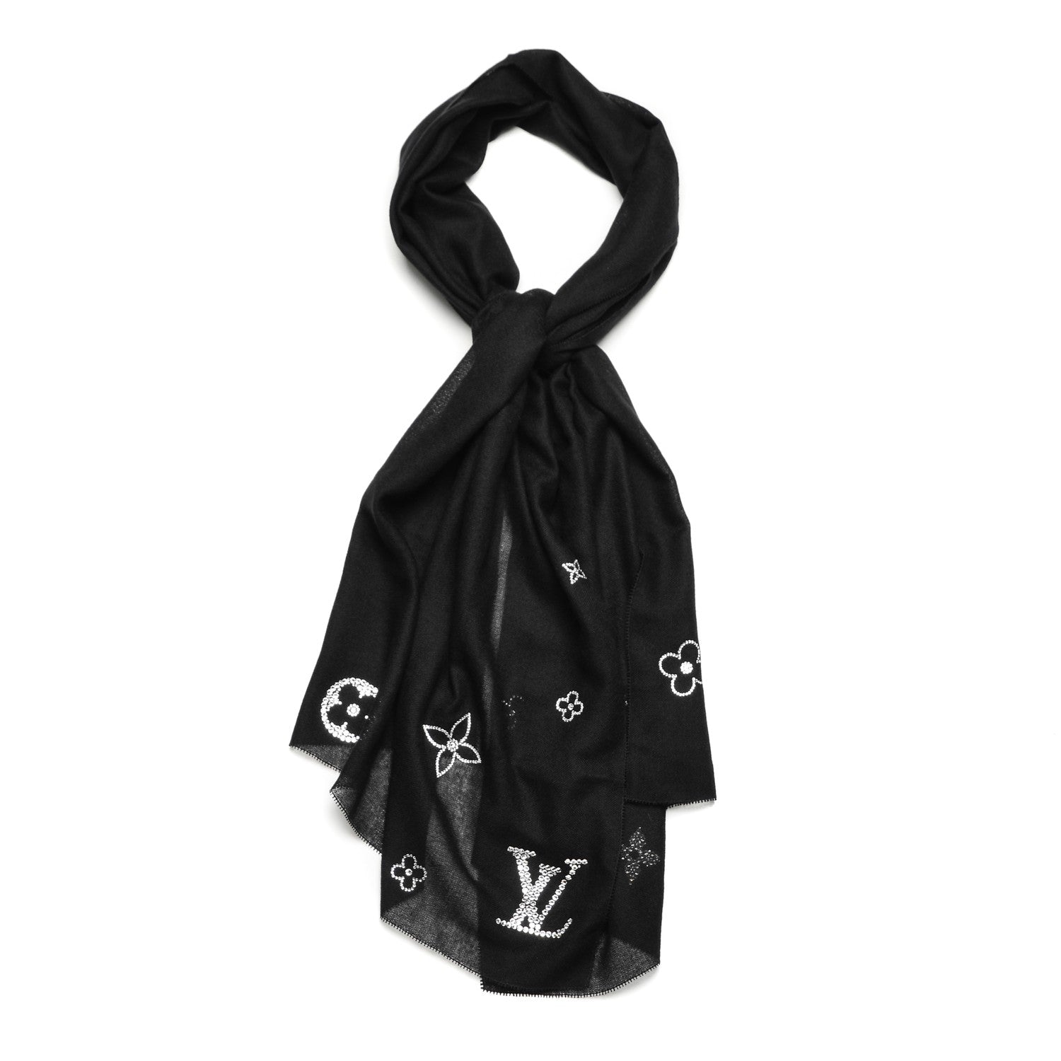 Louis Vuitton Cashmere Swarovski Crystal Monte Carlo Stole Black