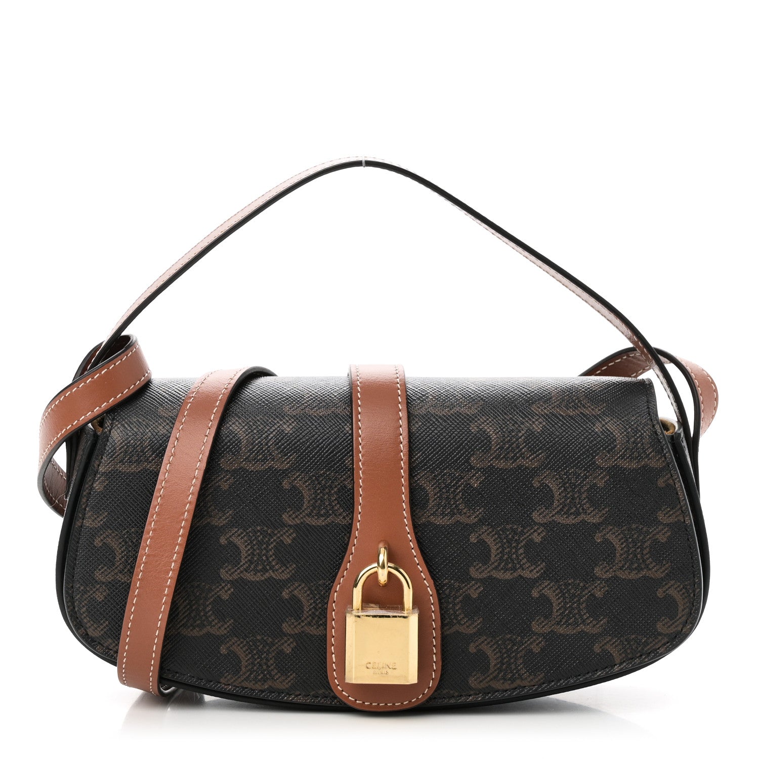 Celine Triomphe Canvas Calfskin Tabou Clutch on Strap Tan 1734807