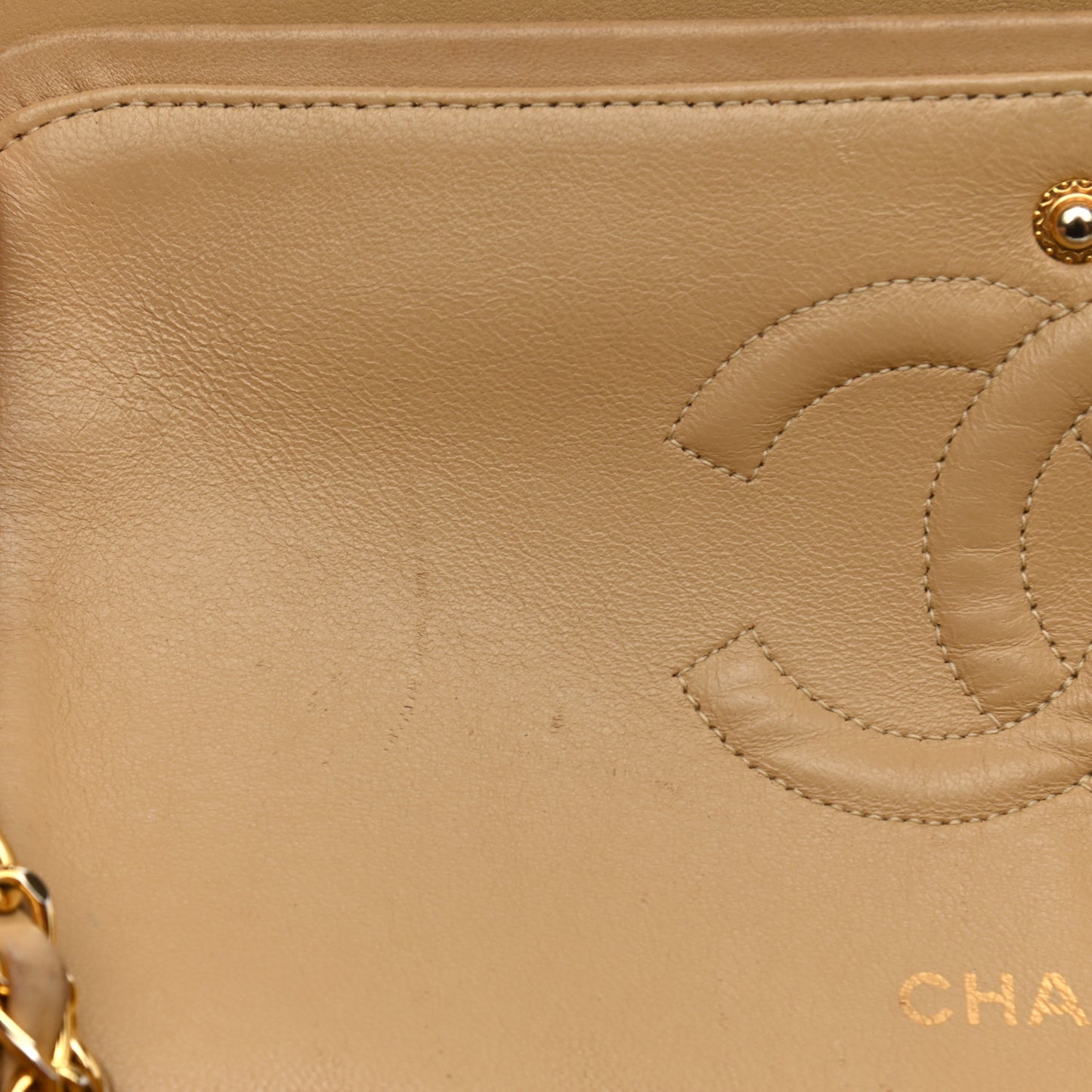 Lambskin Quilted Medium Double Flap Beige