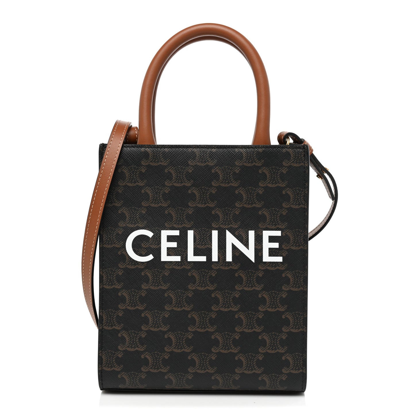 Triomphe Canvas Calfskin Mini Vertical Cabas Tan