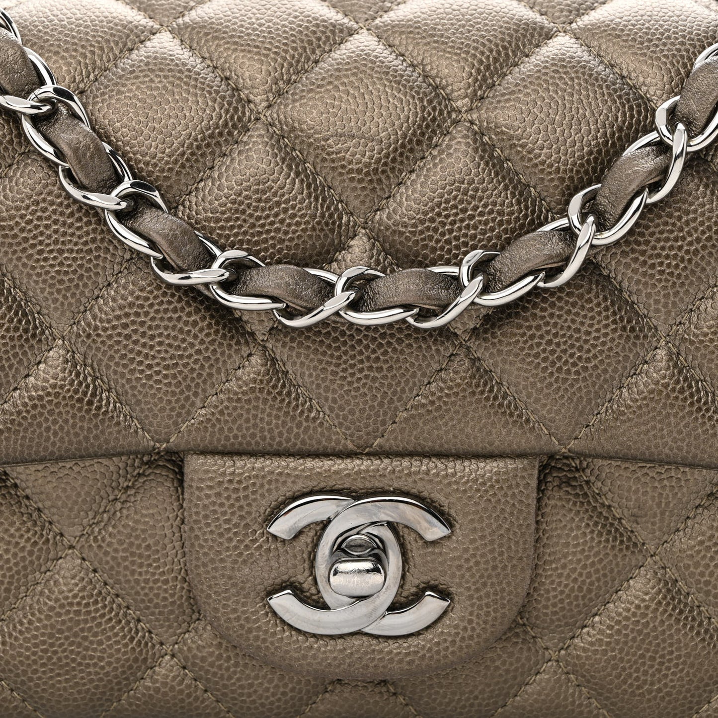 Iridescent Caviar Quilted Mini Rectangular Flap Bronze