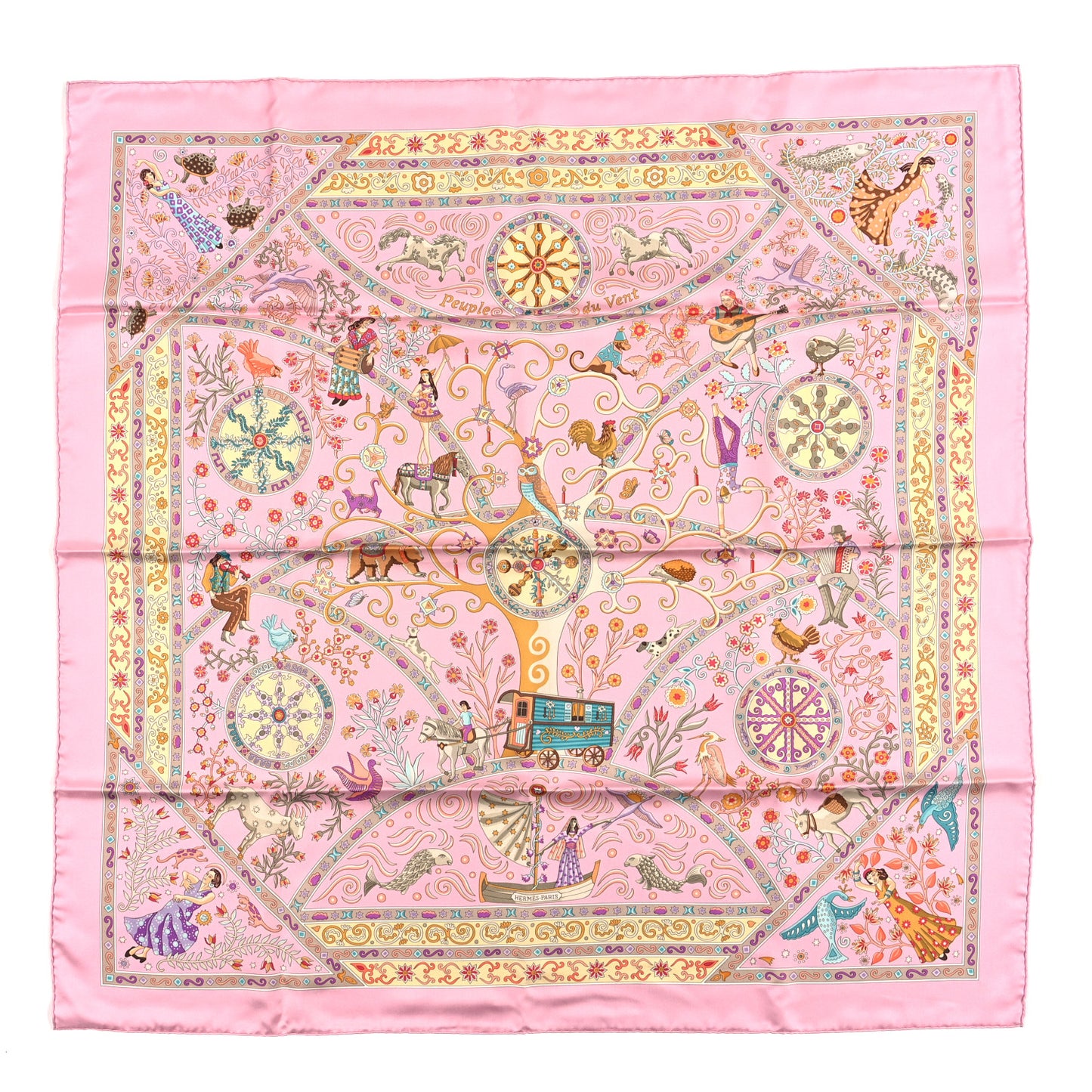 Silk Peuple du Vent Scarf 90 Rose Turquoise Clair Violine
