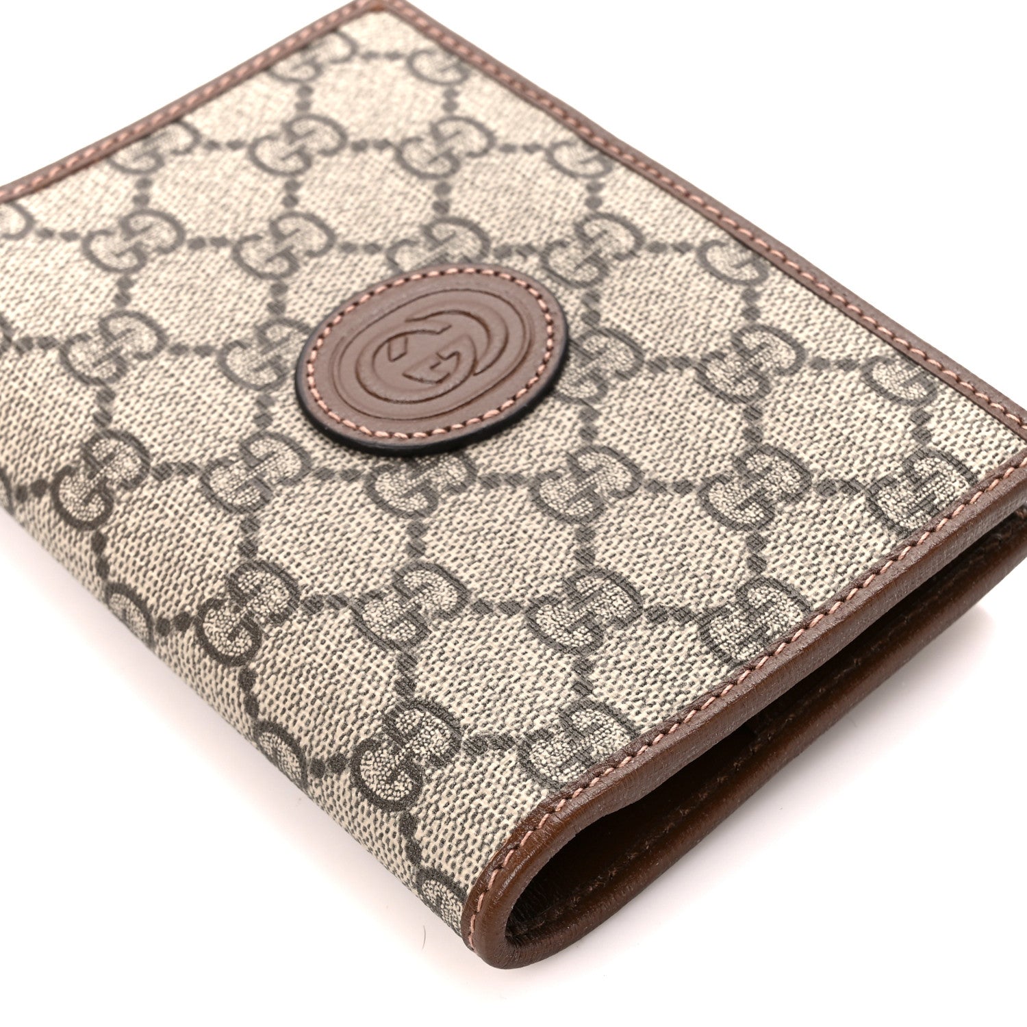 Gucci GG Supreme Monogram Azalea Calfskin Retro Interlocking G Passport Case Beige Red 10 of 11