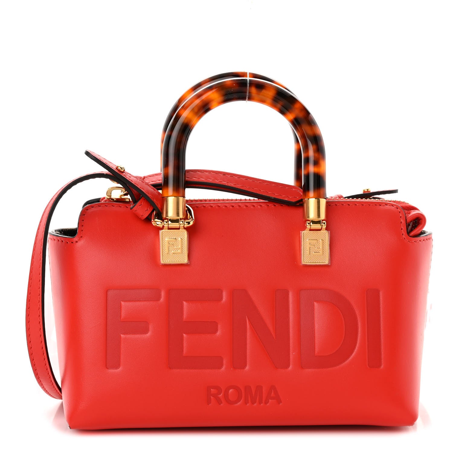 Fendi Vitello King Plexiglass Logo Embossed Mini By The Way Top Handle Boston Bag Papavero 1 of 10