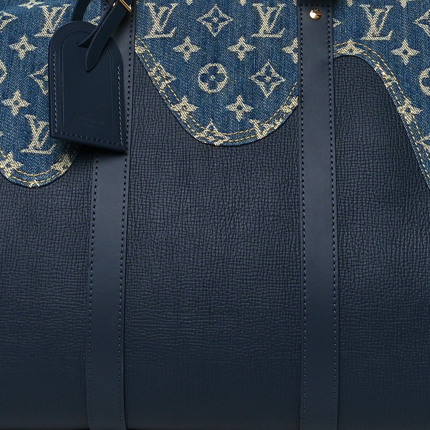 X NIGO Taurillon Monogram Denim Drip Keepall Bandouliere 50 Blue