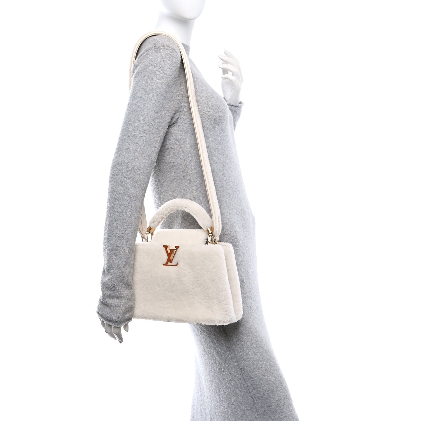 Shearling Calfskin Capucines BB White