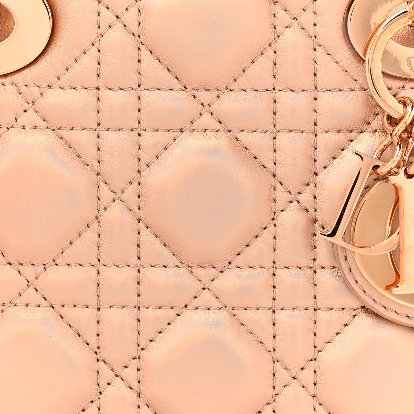Iridescent Metallic Lambskin Cannage Mini Lady Dior Pink