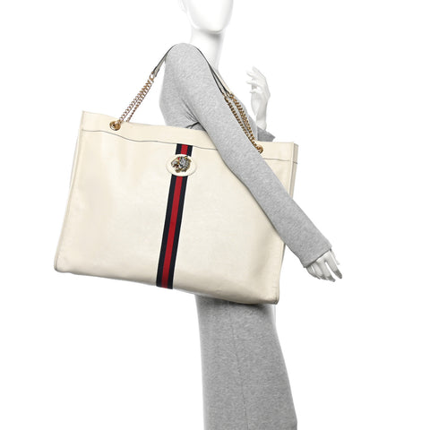 Calfskin Maxi Rajah Chain Tote White