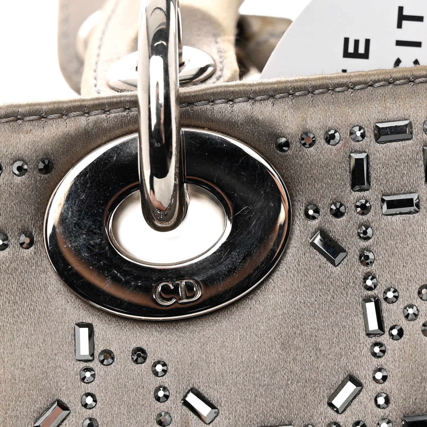 Satin Crystal Cannage Mini Lady Dior Gray