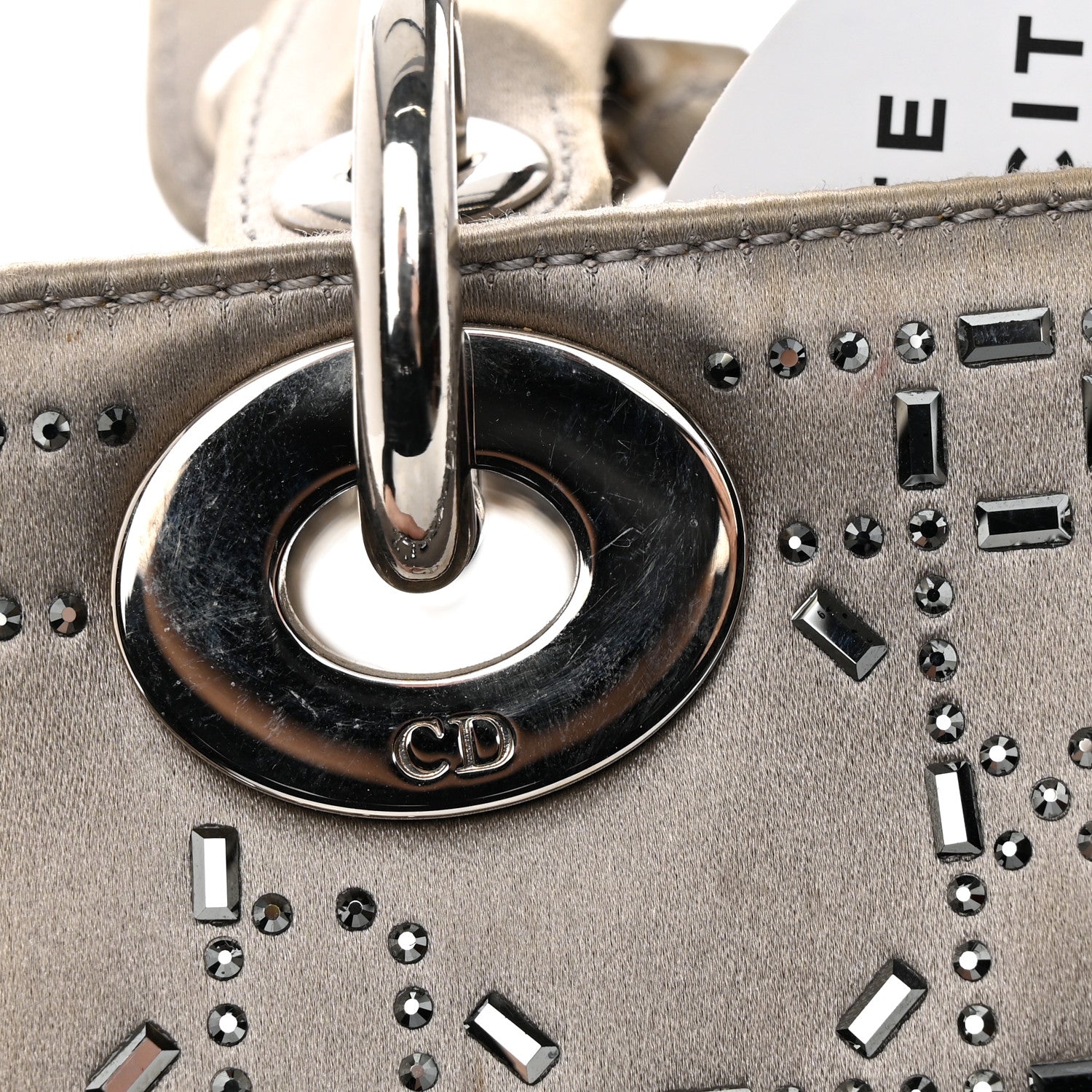 Christian Dior Satin Crystal Cannage Mini Lady Dior Gray 22 of 22