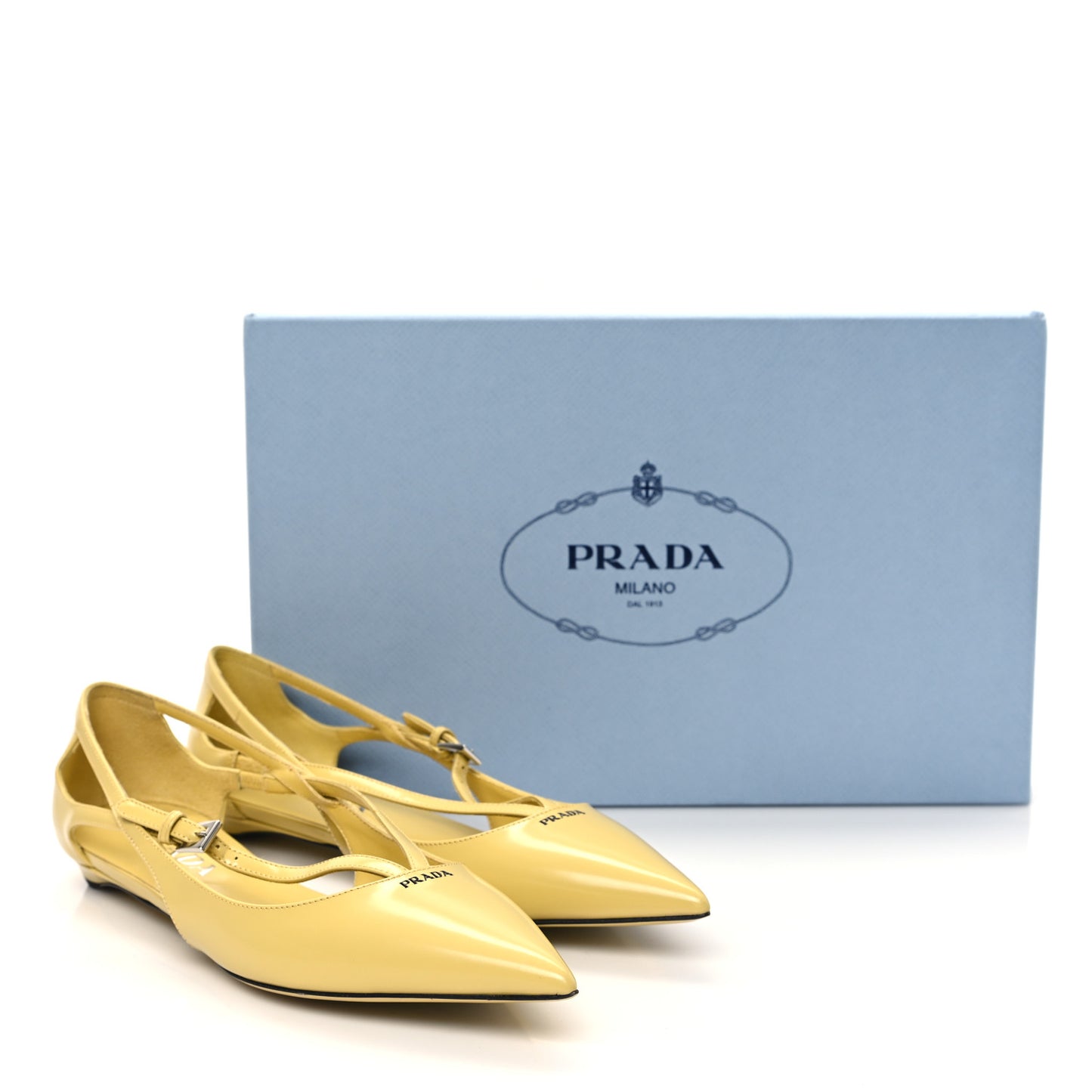 Calfskin Crisscross Ballerina Flats 36 Yellow