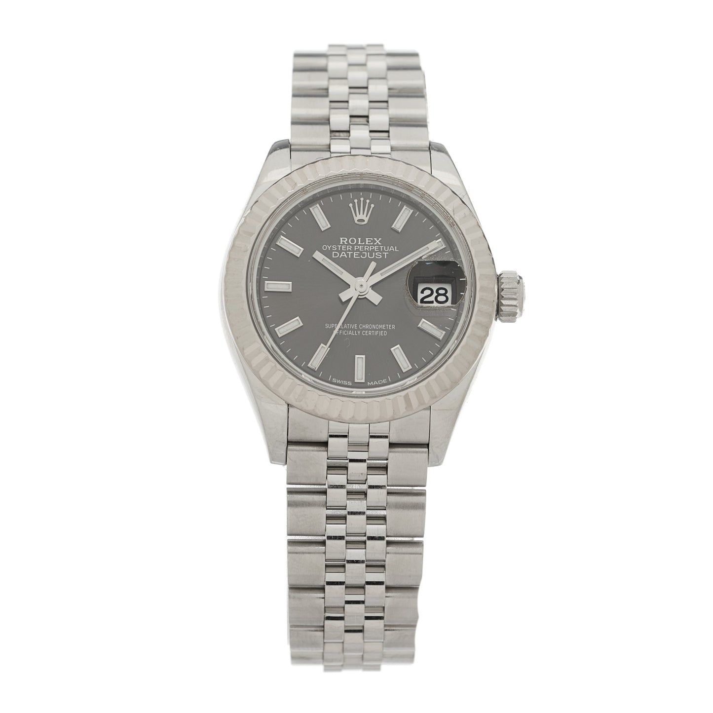 Stainless Steel 18K White Gold 28mm Oyster Perpetual Datejust Watch Black 279174