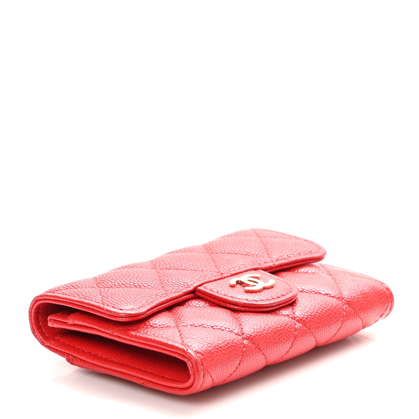 Caviar Quilted Flap Card Holder Wallet Red