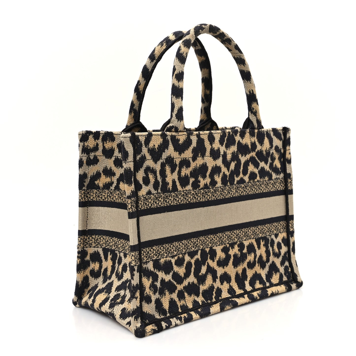 Canvas Mizza Embroidered Small Leopard Book Tote Beige