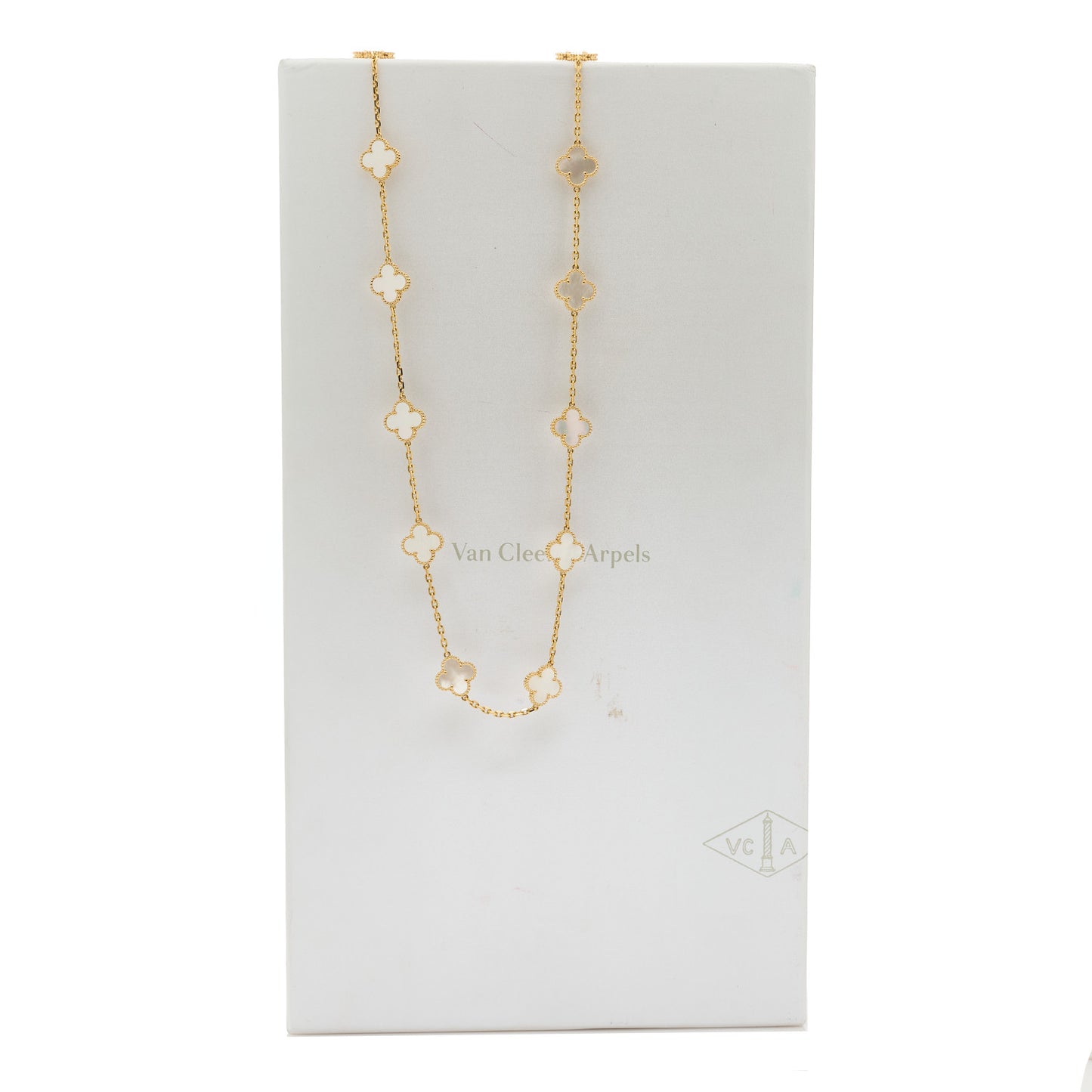 18K Yellow Gold Mother of Pearl 20 Motifs Vintage Alhambra Necklace