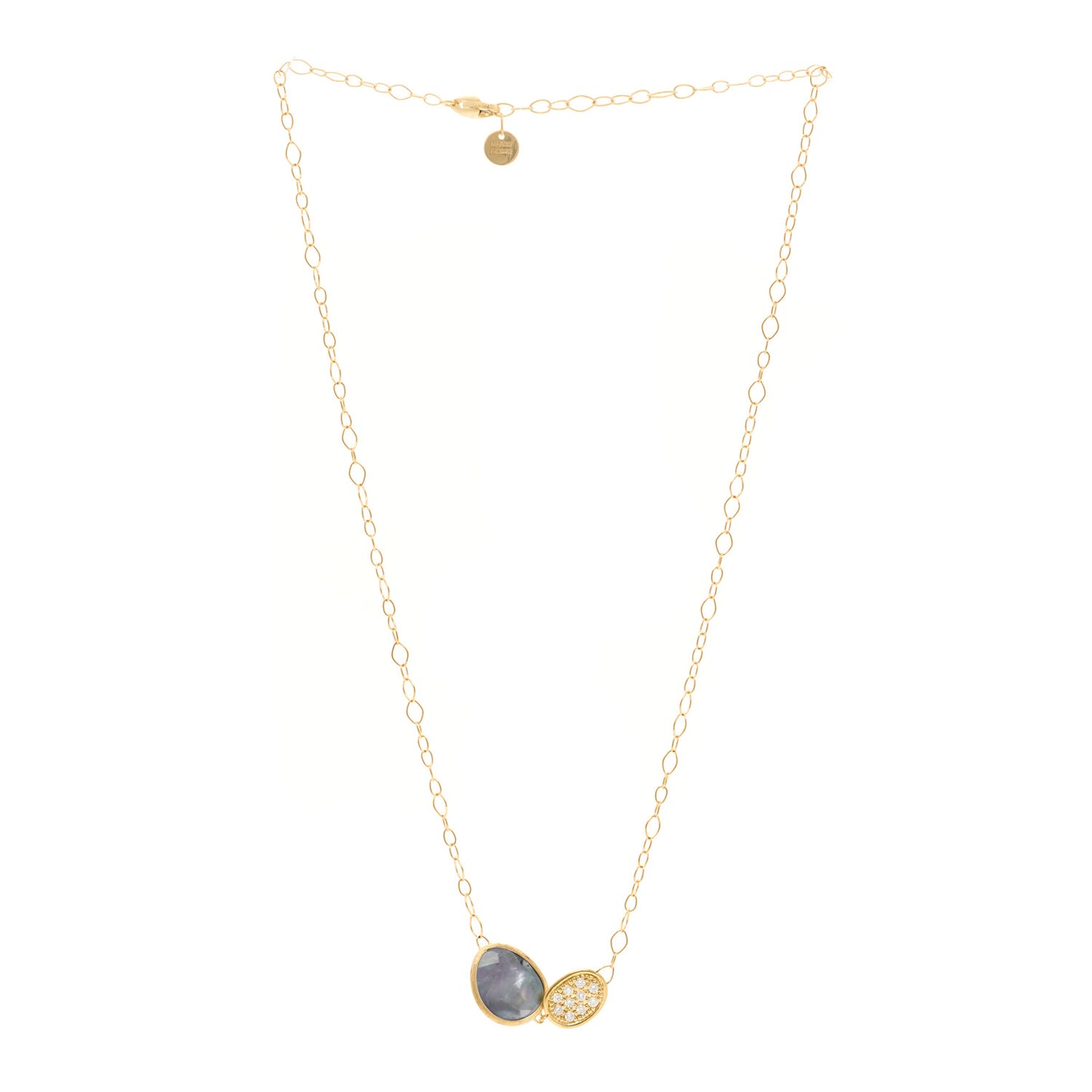 18K Yellow Gold Diamond Black Mother of Pearl Lunaria Necklace