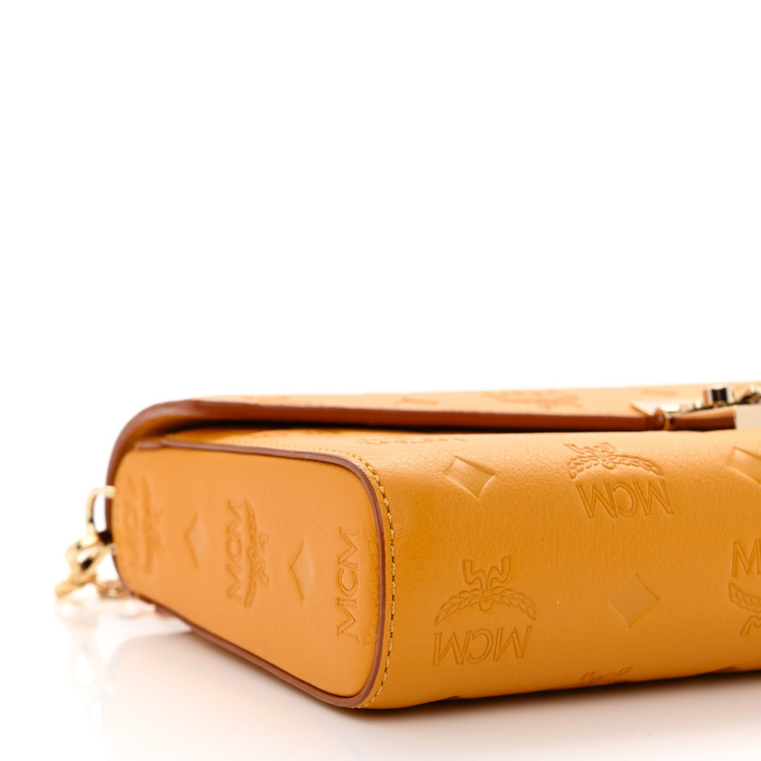 MCM Calfskin Ottomar Monogram Medium Millie Crossbody Bag Golden Mango 9 of 10