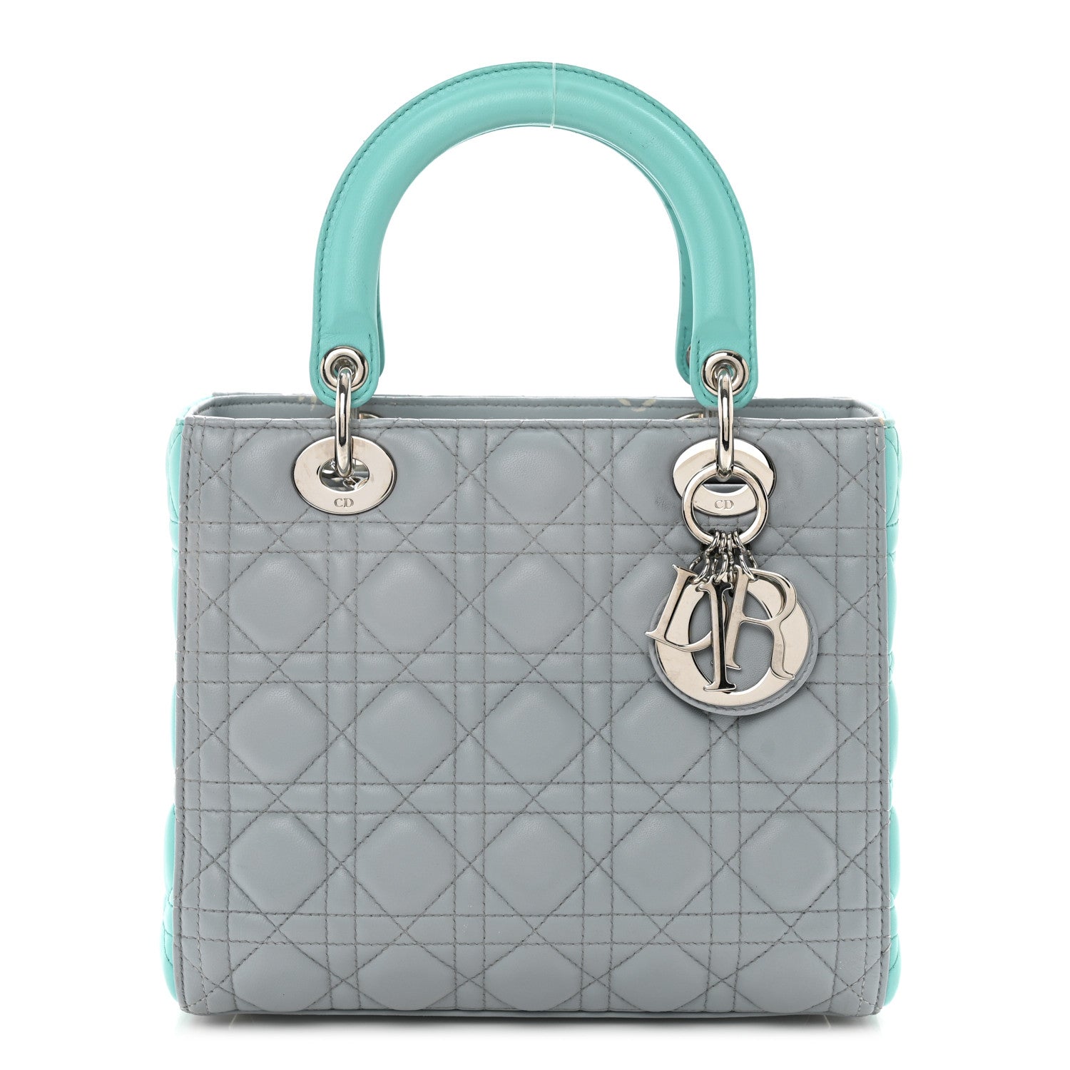 Christian Dior Lambskin Cannage Medium Bi-Color Lady Dior Grey Turquoise 1 of 13