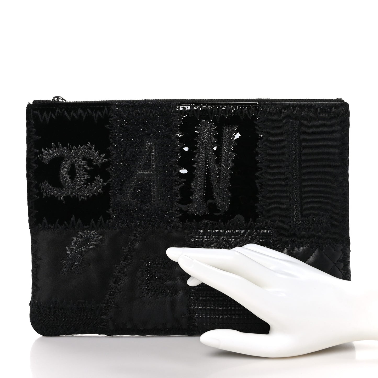 Tweed Patchwork Aged Calfskin Quilted Medium Cosmetic Case Black