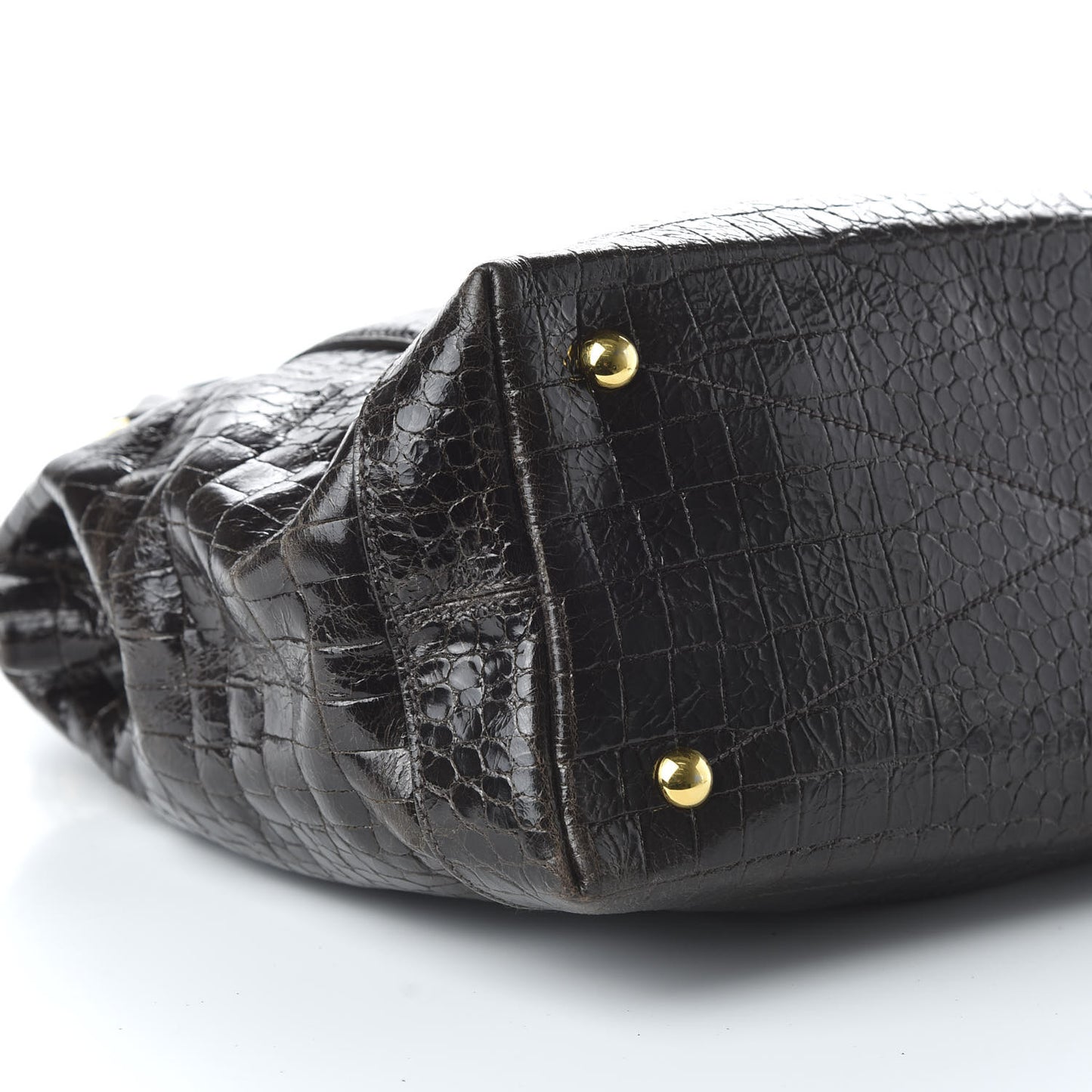 Calfskin Crocodile Embossed St Cocco Shopping Tote Black