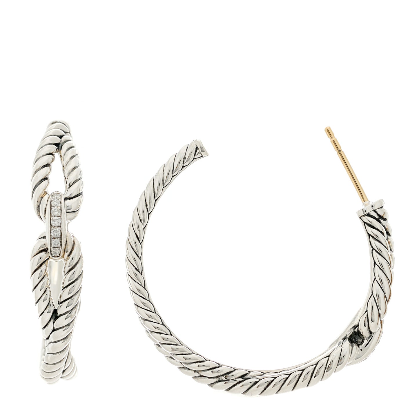 Sterling Silver Diamond Cable Loop Hoop Earrings