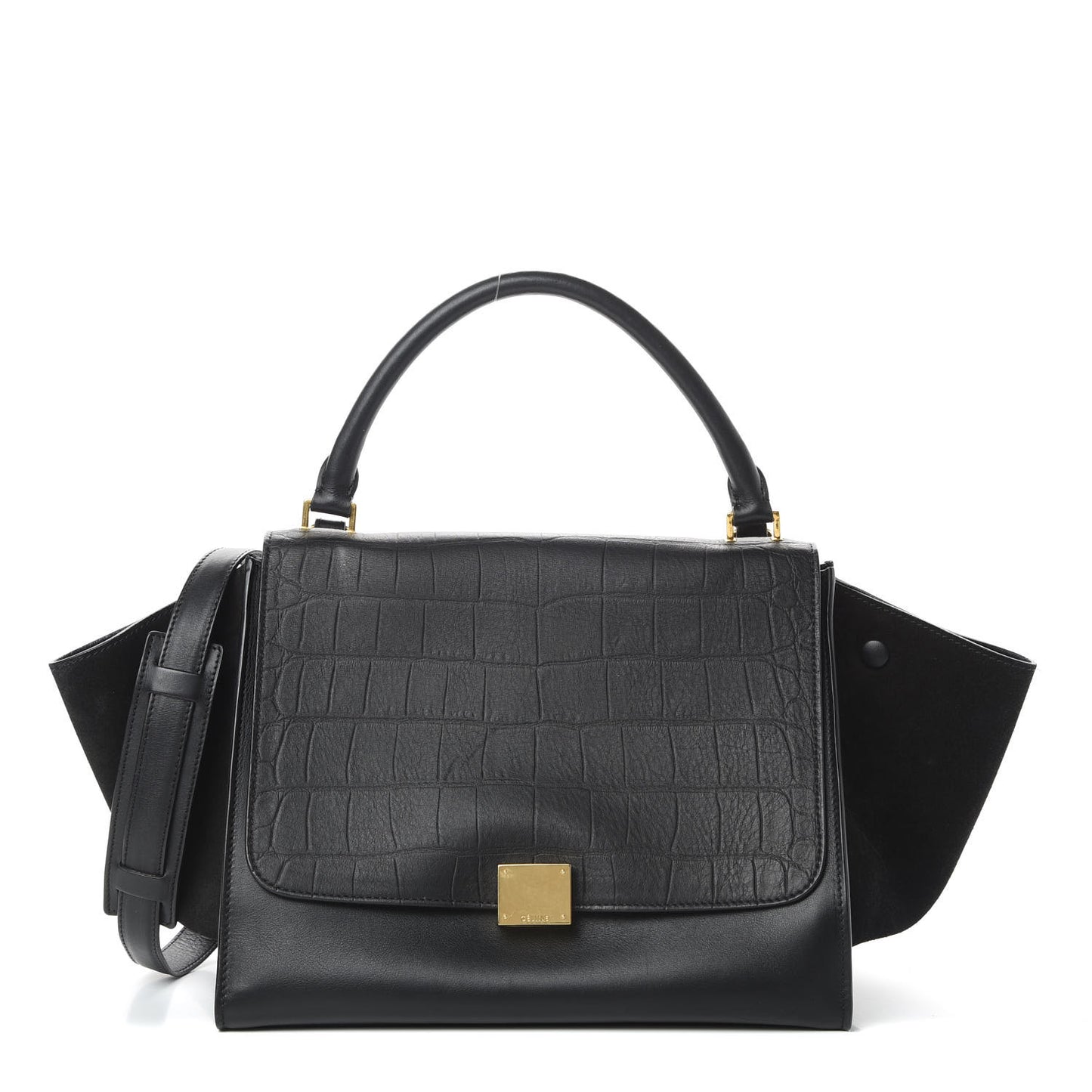 Crocodile Embossed Calfskin Suede Medium Trapeze Black