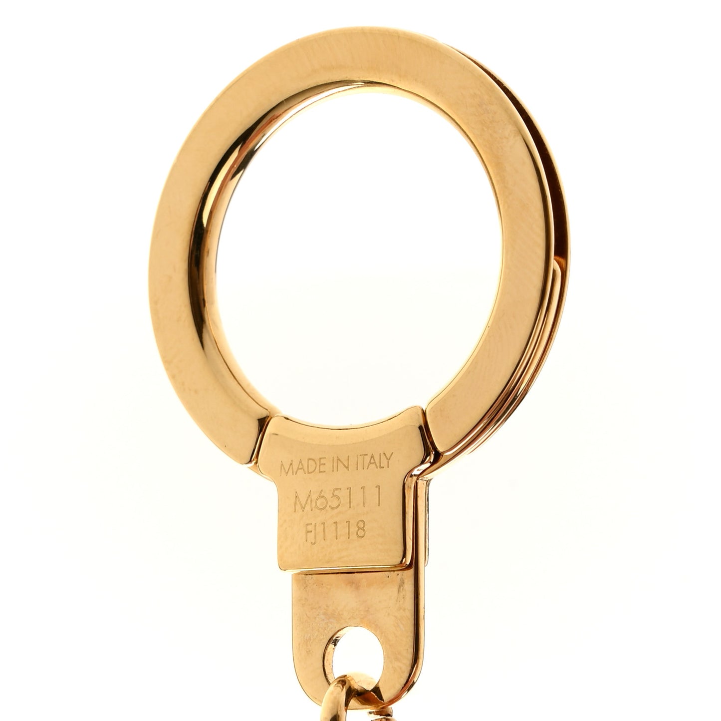 Brass Enamel Fleur De Monogram Bag Charm Chain Gold