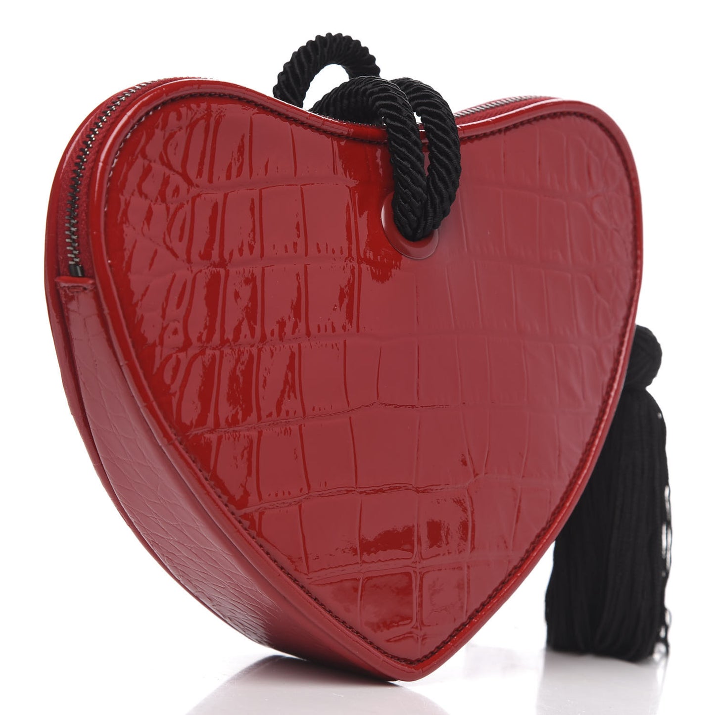 Patent Crocodile Embossed Sac Coeur Heart Shaped Clutch Red