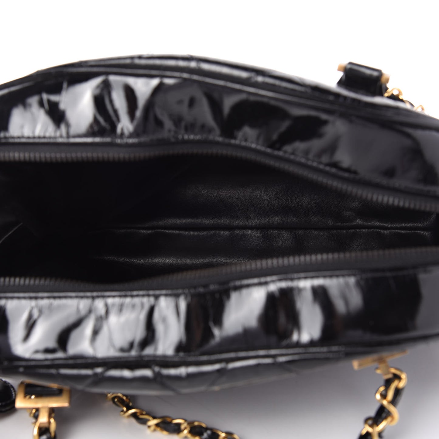 Patent Quilted Shoulder Bag Black