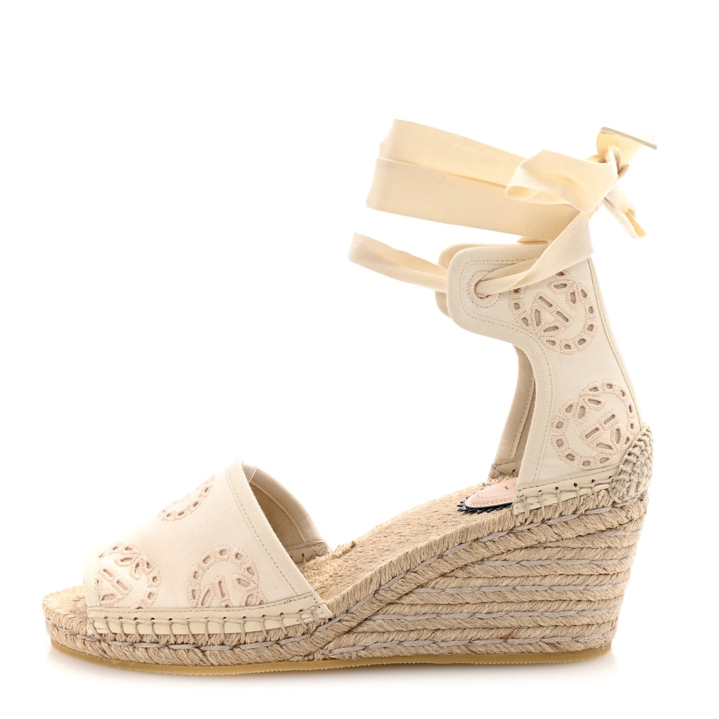 Canvas Damita GG Eyelet Espadrille Wedge Sandals 37.5 Ivory