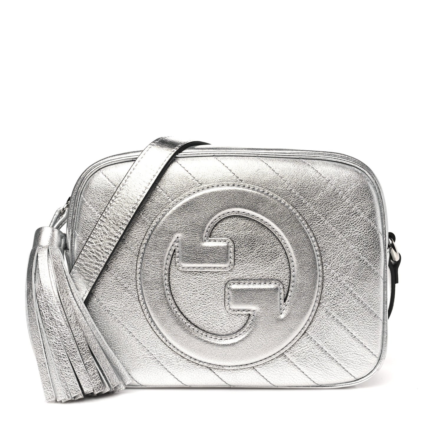 Metallic Sakai Be Green Calfskin Diagonal Stitched Small Blondie Shoulder Bag Silver