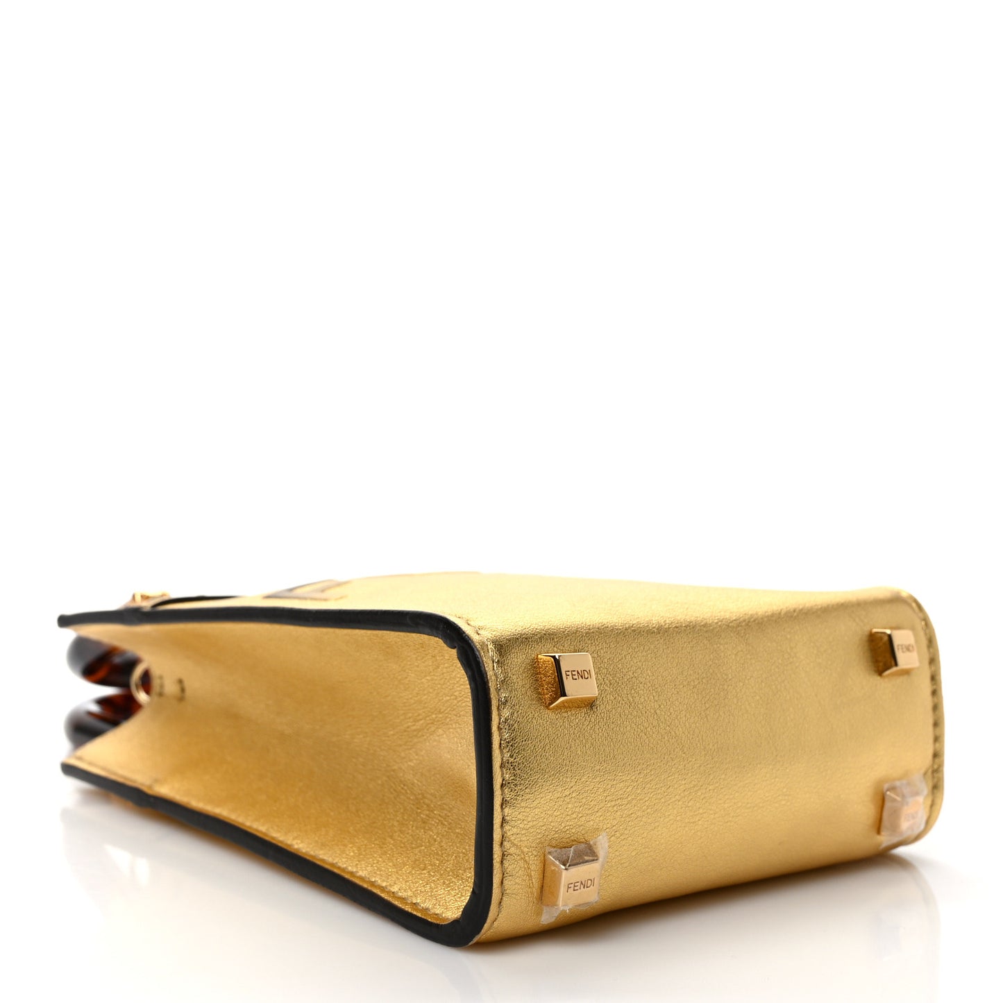 Vitello Catalan Mirror Plexiglass Mini Fendi Sunshine Shopper Tote Gold