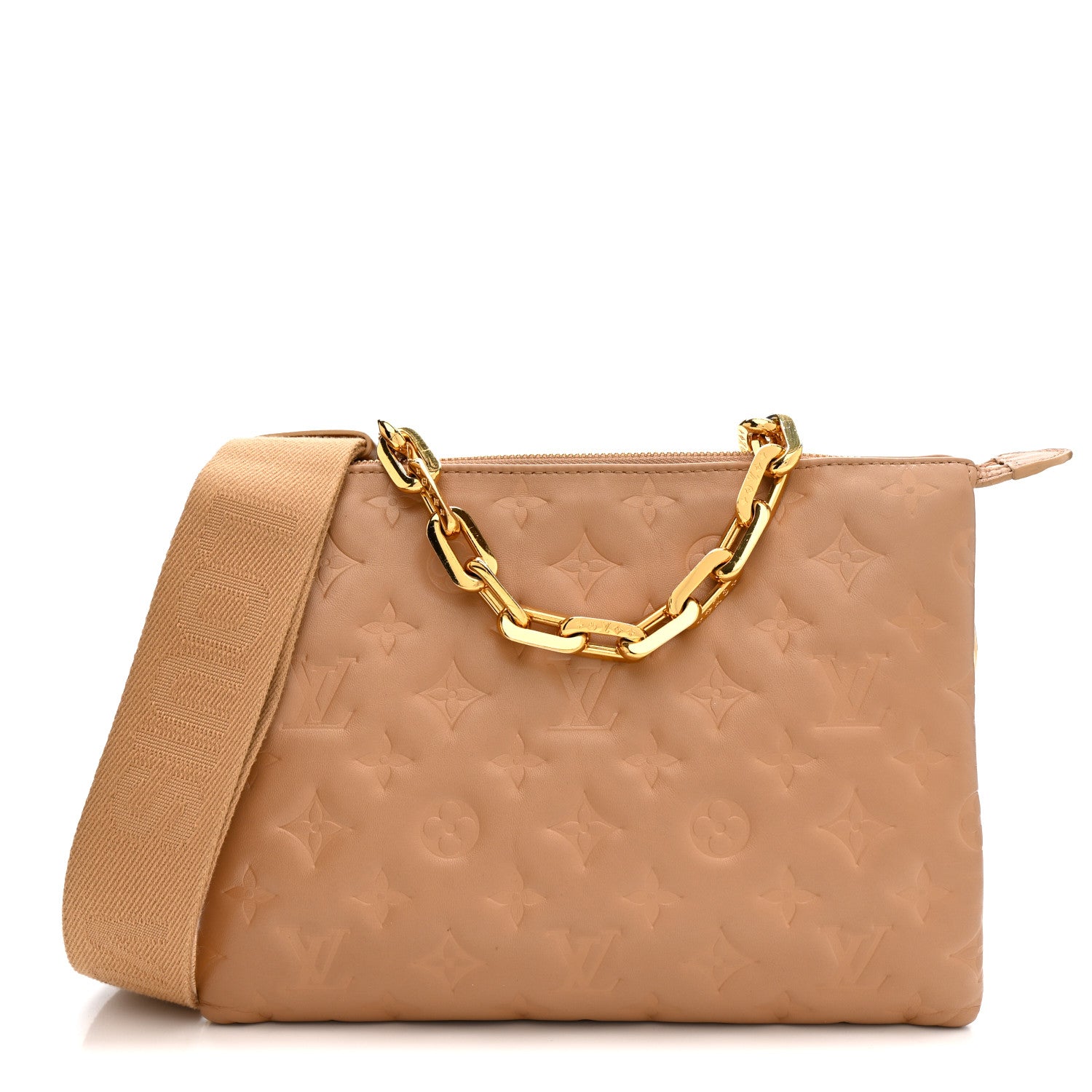 Louis Vuitton Lambskin Embossed Monogram Coussin PM Camel 1816704