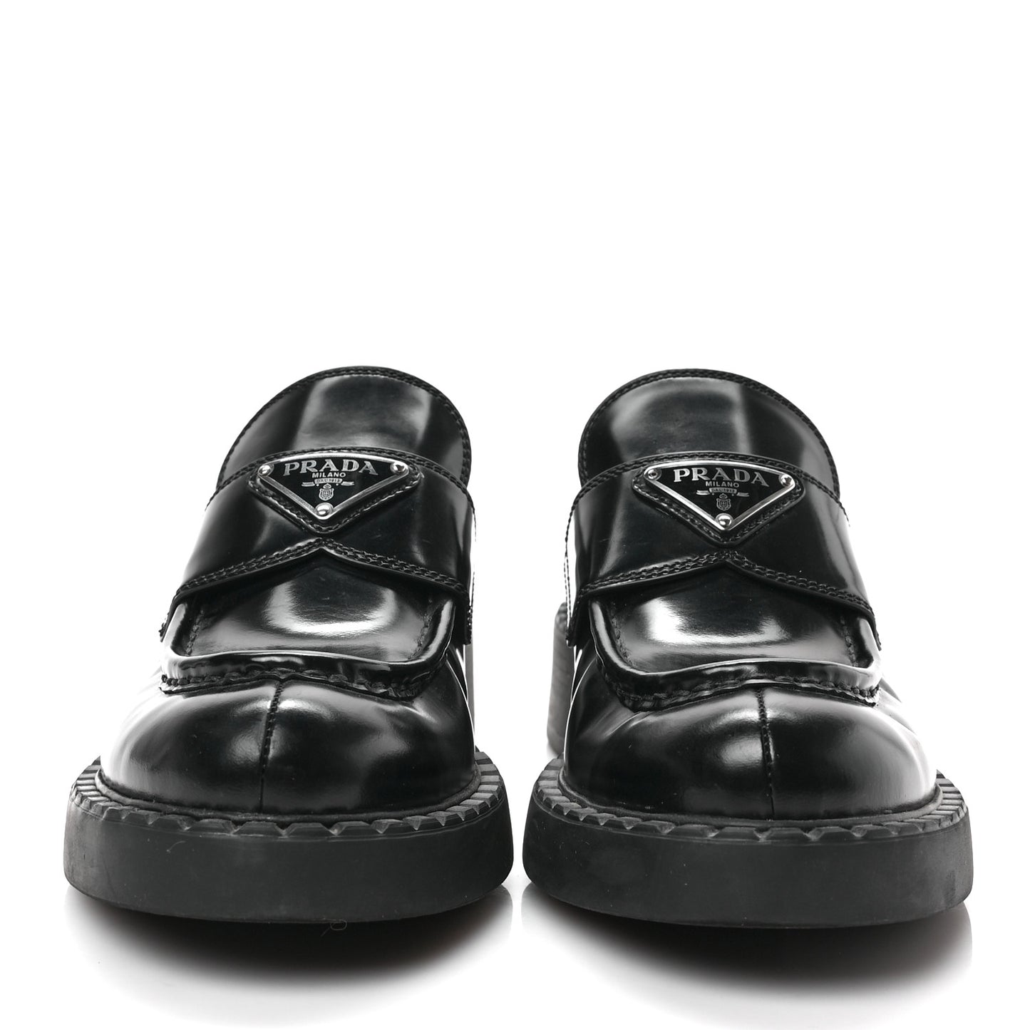 Spazzolato Metal Triangle Logo 50mm Loafers 36.5 Black